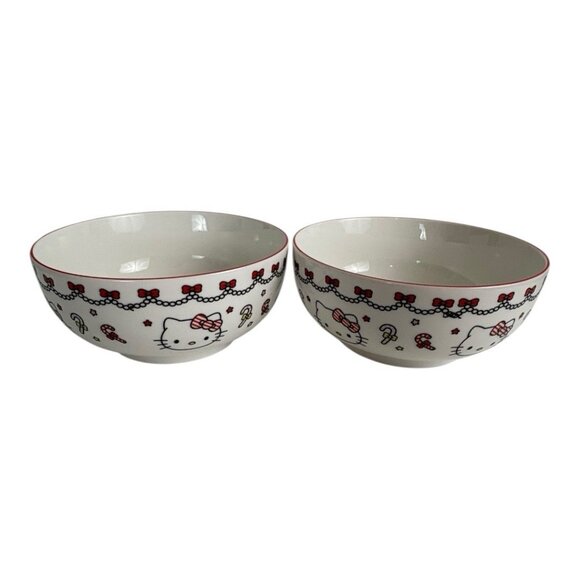 Hello Kitty Christmas Holiday Candy Cane Ceramic Bowl by Sanrio Set of 2 6" NEW - Picture 9 of 9